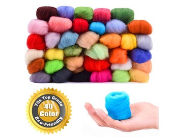 10g Felting Wool (40 Colors) 19 Microns Super Soft Natural Wool Fiber for Needle Felting Kit 0.35 OZ Per Color