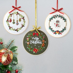 Christmas Embroidery Kit with Pattern, Embroidery Hoop, Color Threads Tools Kit - English Instruction for Beginners (8in/20cm)