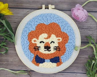 Lion Punch Needle Kit, Beginner Punch Needle Kit, Punch Needle Pattern Included