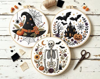 8 Inch Halloween Embroidery Kit, Spooky Cute DIY Needlepoint Kit, Hand Embroidery Starter Kit, Halloween Craft Gift for Beginners