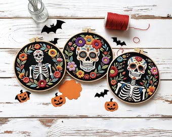 Skeleton Halloween Embroidery Kit 8 Inch, Spooky DIY Hand Craft Kit for Beginners