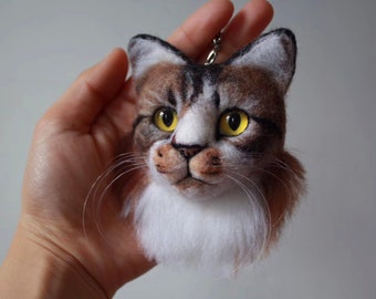 Huisdier geheugen aangepaste kat naaldvilt huisdier met ketting, huisdieren portret - realistische huisdier replica - 100% handgemaakte wol