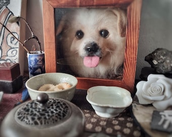 Dog Memory Customs Needle Felted Pet with Wooden Box, Pets Portrait - Realistic Pet Replica - 100% Handmade Wool