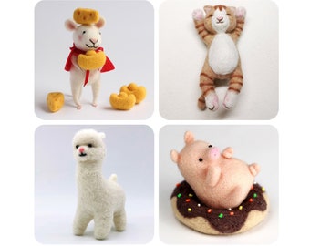 Animal Needle Felting Kits for Beginners 4 inch Height DIY Craft Kit Gift for Mother's Day, Birthday Gift