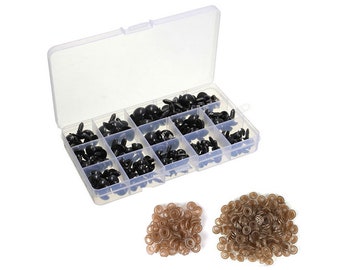 300 Stück, einschließlich 150 Stück Kunststoff schwarze Sicherheitsaugen, 150 Stück Disk für Puppen Decys Nähen Verpackt durch Gitterbox (6/8/9/10/12 mm)