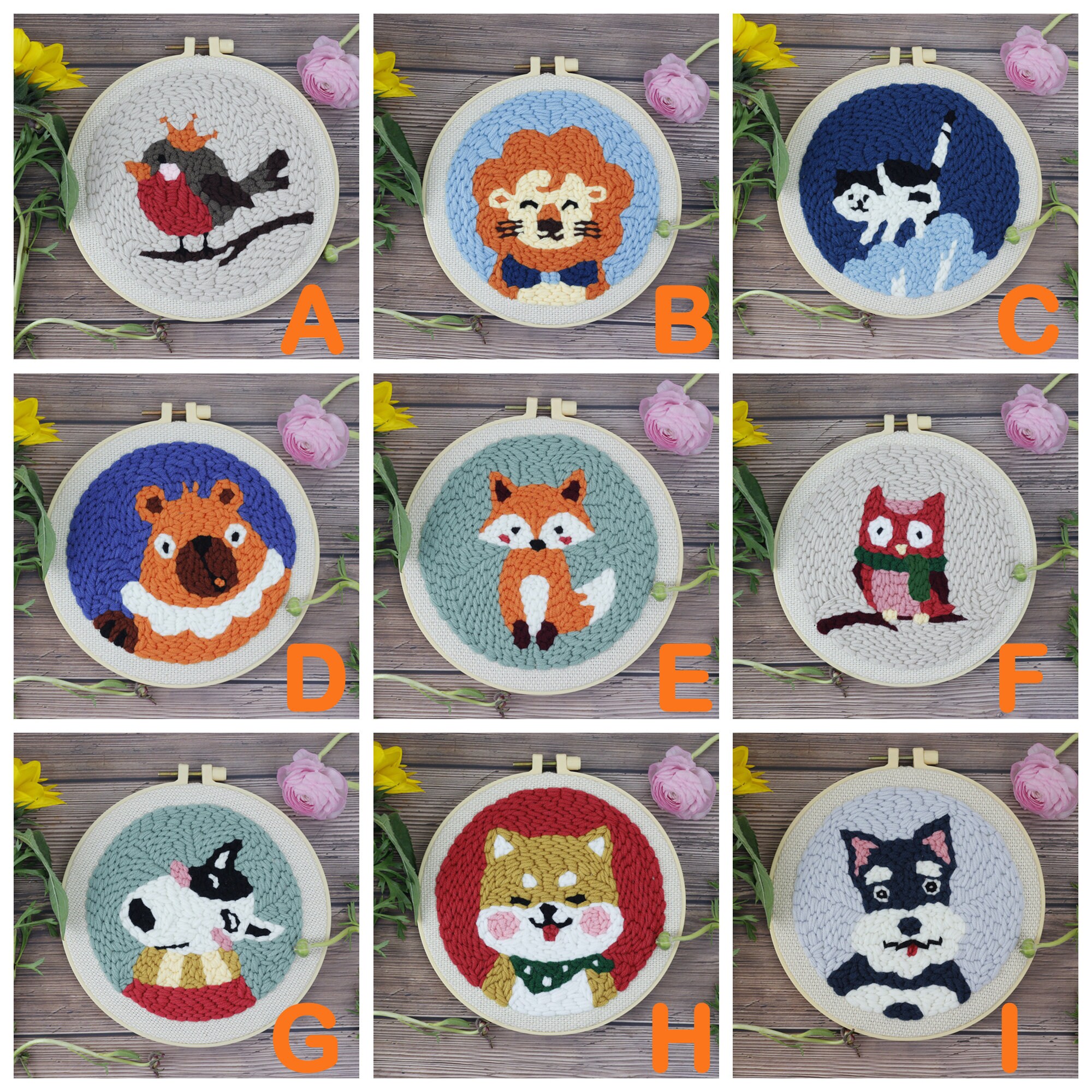 Animal Punch Needle Kit Craft Present for Beginner Diameter 8 Inch ...