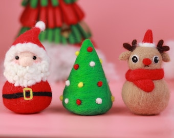 Zestawy do filcowania igłowego na Boże Narodzenie dla początkujących - Święty Mikołaj, choinka, renifer