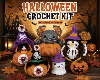 Halloween Crochet Kits for Beginners, DIY Handmade Plush Craft Set Home Activity Gift Set