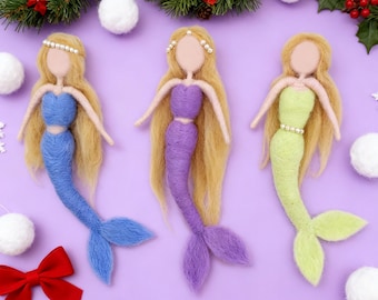 3 Mermaid Needle Felting Kits Fairy Craft Kit for Christmas 6inch Length Beginner Kits