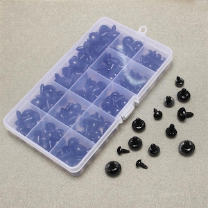300pcs Including 150pcs Plastic Black Safety Eyes, 150 pcs Disk for Dolls Decys Sewing Packaged by Grid Box 6/8/9/10/12mm zdjęcie 6