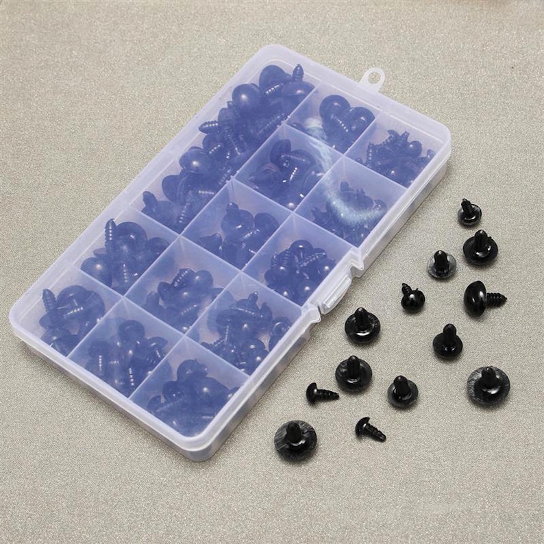 300pcs Including 150pcs Plastic Black Safety Eyes, 150 pcs Disk for Dolls Decys Sewing Packaged by Grid Box 6/8/9/10/12mm image 6