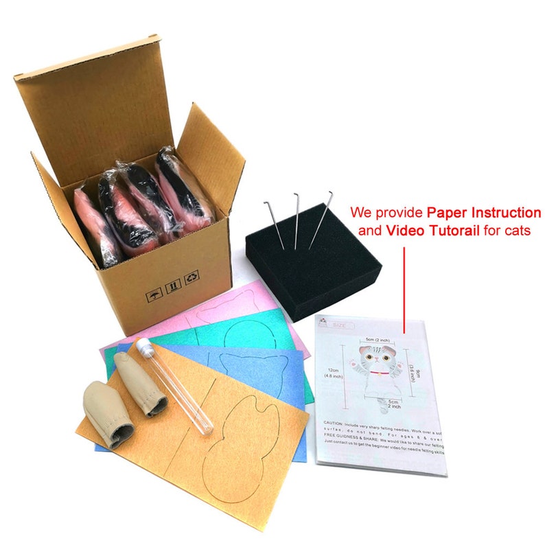 4 Pack Cat Needle Felting Kits With Brooch Gift Box Wrap Etsy