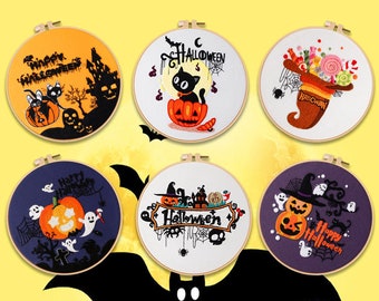 3-6 Patterns Halloween Unique Embroidery kits - Customize Your Halloween Party Decor Embroidery Pattern Gift for Mom, Family, Friends