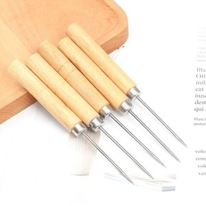 2~10 Pieces Wood Handle Awl for DIY Craft Leather Handcraft Needle Felting Cross Stitch Tools Accessory Multiple Function Pin
