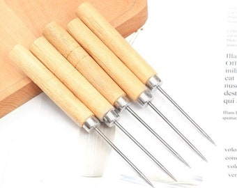 2~10 Pieces Wood Handle Awl for DIY Craft Leather Handcraft Needle Felting Cross Stitch Tools Accessory Multiple Function Pin