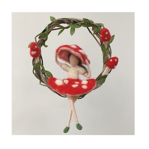 Mushroom Fairy Needle Felting Kit, Craft Kit for Mother&#39;s Day with Wool, Video Instruction - 6inch (15cm) Nursery Mobile, Baby Mobile
