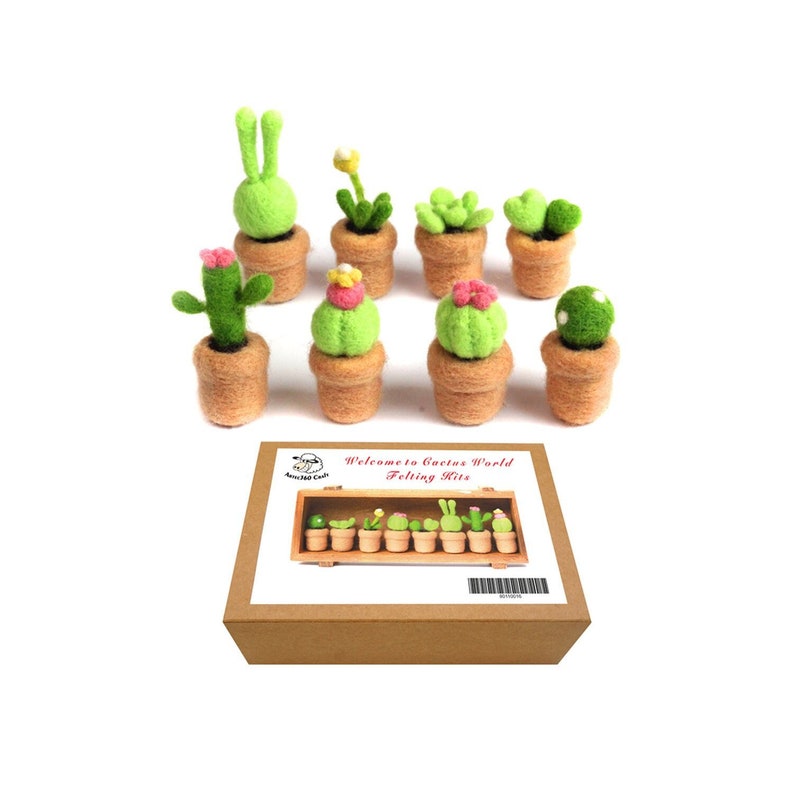 8 Pack Cactus Needle Felting Kits for Beginners Present for Mother's Day Grandma image 1