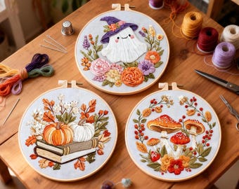 Little Forest Series Embroidery Kits for New Year with Hoop, Color Threads, Needles Craft for Beginners 6inch