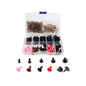 150 Pack Including 50pcs 6~12mm Safety Eyes, 25pcs 9~12mm Safety Noses; 75pcs Washers for Felting Kit Dolls Decys Sewing 4 Colours