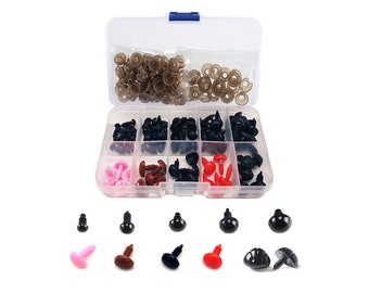 150 Pack Including 50pcs 6~12mm Safety Eyes, 25pcs 9~12mm Safety Noses; 75pcs Washers for Felting Kit Dolls Decys Sewing 4 Colours