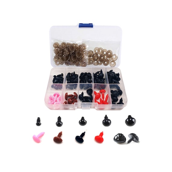 150 Pack Including 50pcs 6~12mm Safety Eyes, 25pcs 9~12mm Safety Noses; 75pcs Washers for Felting Kit Dolls Decys Sewing 4 Colours