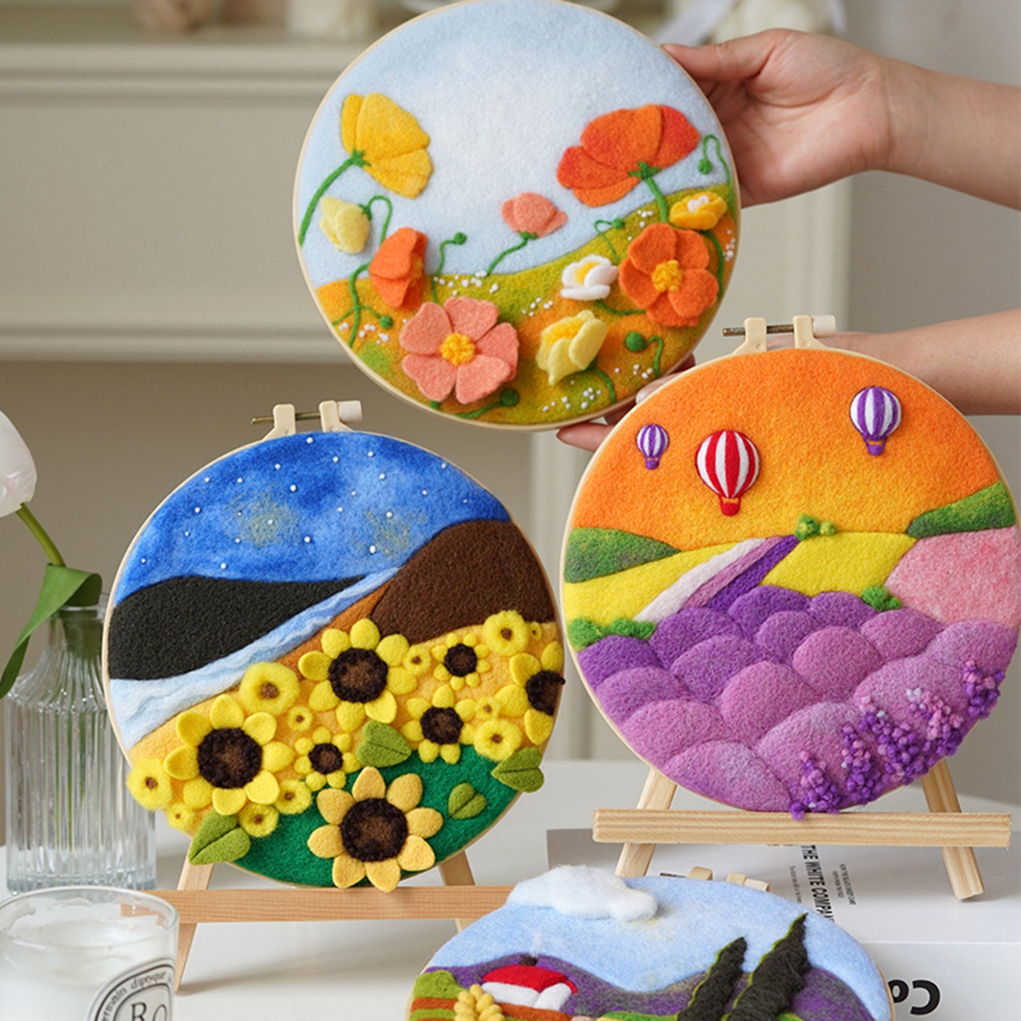 Picture Needle Felting Kit With Embroidery Hoop Craft 8" 20cm Full Kit ...