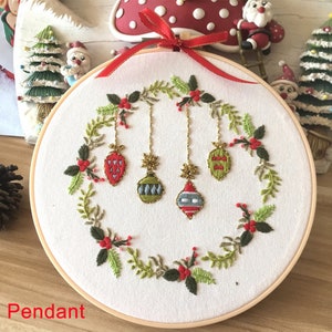 Christmas Embroidery Kit with Pattern, Embroidery Hoop, Color Threads Tools Kit English Instruction for Beginners 8in/20cm Pendant