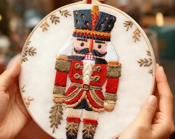 Nutcracker Embroidery Kit, Christmas DIY Craft with Hoop