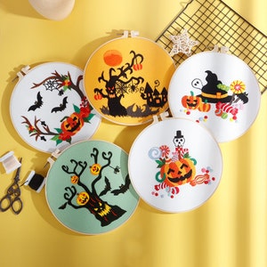 Halloween Embroidery Kit Embroidery Kit for Beginner Handmade Halloween Decor Home Decor DIY Embroidery Kit image 1