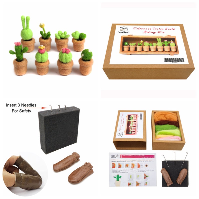 8 Pack Cactus Needle Felting Kits for Beginners Present for Mother's Day Grandma 8 Cactus Felting Kit