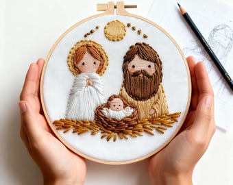 Nativity Embroidery Kit for Christmas with Hoop, Color Threads, Needles Craft for Beginners
