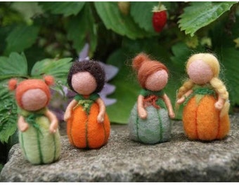 Halloween Pumpkin Fairy Needle Felting Kits, Craft Kits, Felting Starter Kit with Wool, Video Instruction - 4inch (10cm)