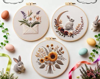 2026 Easter Day Embroidery Kits with Hoop, Color Threads, Needles Craft Kit for Beginners
