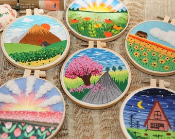 Full Embroidery Kit, Sky and Sea of Flowers Embroidery Kit, English Instructions for Beginners