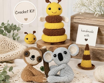Sloth Koala Busy Bee Stacking Crochet Kit for Beginners, DIY Handmade Craft