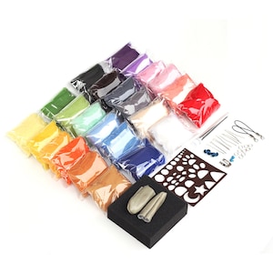 May include: A colorful felt craft kit with 20 different colors of felt, needles, a felt cutting template, and other supplies for making felt crafts.