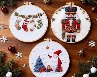 2025 Christmas Embroidery Kits with Hoop, Color Threads, Needles Craft Kit for Beginners
