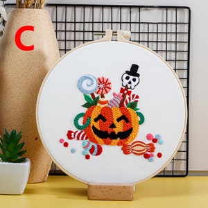 Halloween Embroidery Kit Embroidery Kit for Beginner Handmade Halloween Decor Home Decor DIY Embroidery Kit C