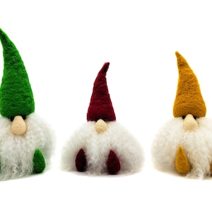 3 Mini Gnome Needle Felting Kits Curly Beards Mother&#39;s Day Gift 4 inch DIY Craft Kit for Beginner Christmas, Birthday