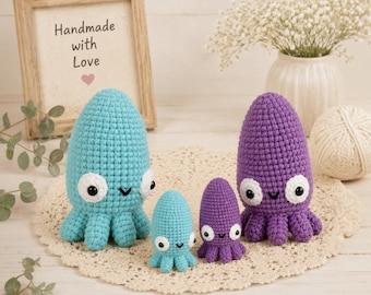 4 Cute Cuttlefish Crochet Kit for Beginners, DIY Handmade Plush Animal Craft Set Home Activity Gift Set