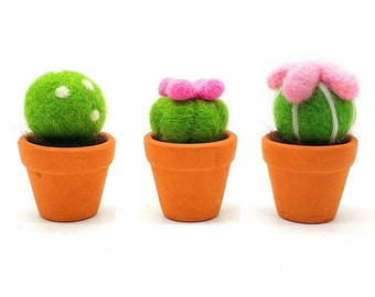 3 Pack Cactus Needle Felting Kits - Christmas Gift Felting Supplies