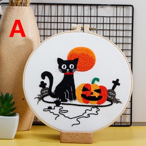 Halloween Embroidery Kit Embroidery Kit for Beginner Handmade Halloween Decor Home Decor DIY Embroidery Kit A