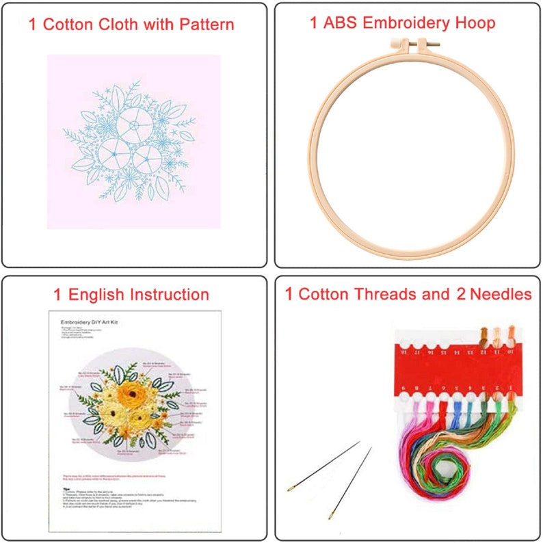 Christmas Embroidery Kit with Pattern, Embroidery Hoop, Color Threads Tools Kit English Instruction for Beginners 8in/20cm image 10