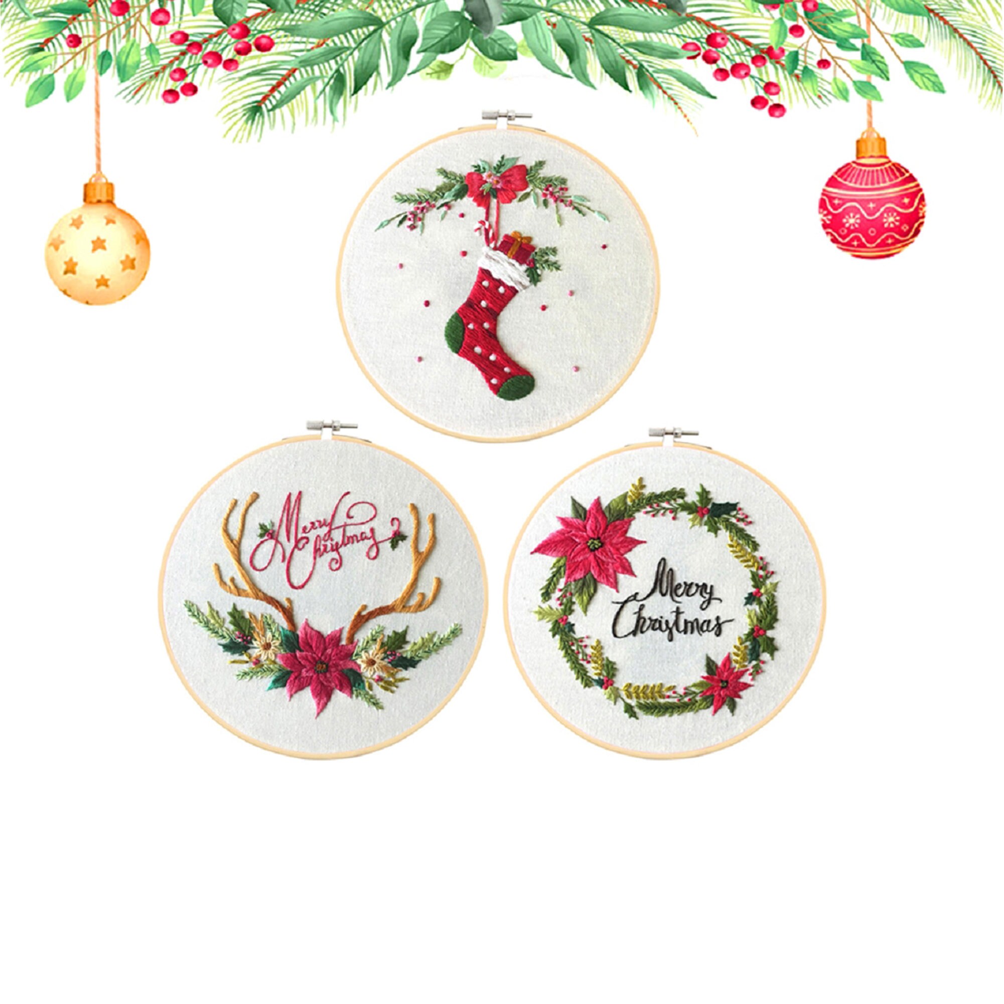 Christmas Embroidery Kit with Pattern Embroidery Hoop Color Etsy