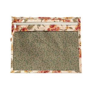 Wildflower Vinyl Project Bag, Cross Stitch WIP Storage, Green Floral Project Pouch