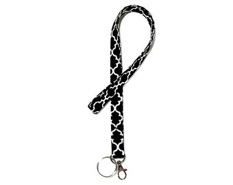 Black and White Fabric Lanyard for Keys