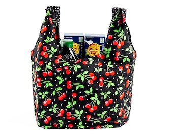 Cherry and Dots Reusable Grocery Bag, Ecofriendly Shopping Tote