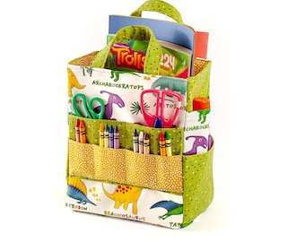 Dinosaur Kid's Art Tote Bag, Children's Crayon Caddy, Art Organizer, Activity Bag