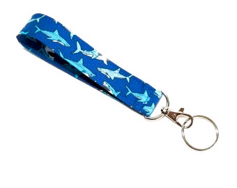 Blue Shark Key Fob, Nautical Wristlet, Ocean Themed Gift