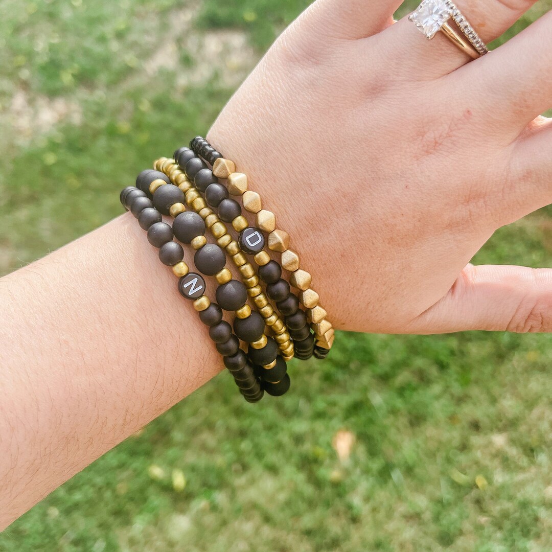 black-gold-stack-wooden-bracelet-personalized-beaded-name-bracelet